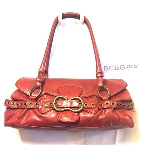 BCBG Girls Shoulder Hand Bag Plum Red Leather